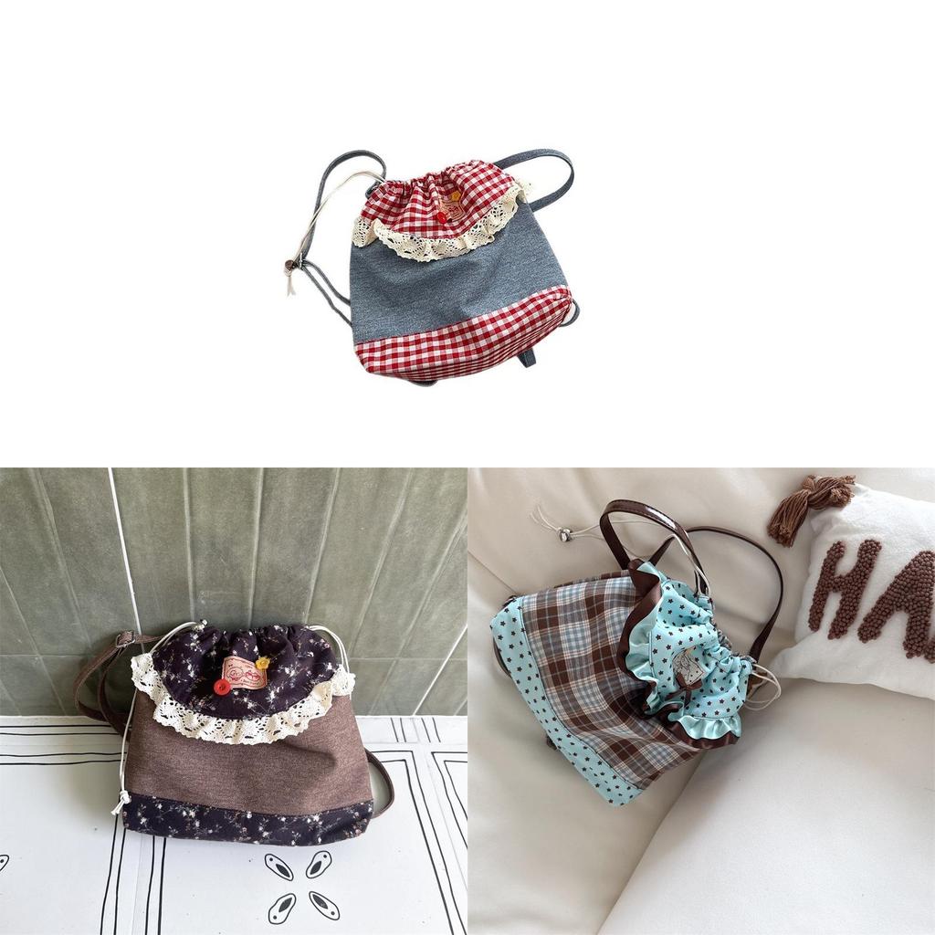 Lace Checkered Pattern Backpack With Cute Color Block Design For Kindergarten Boys And Girls