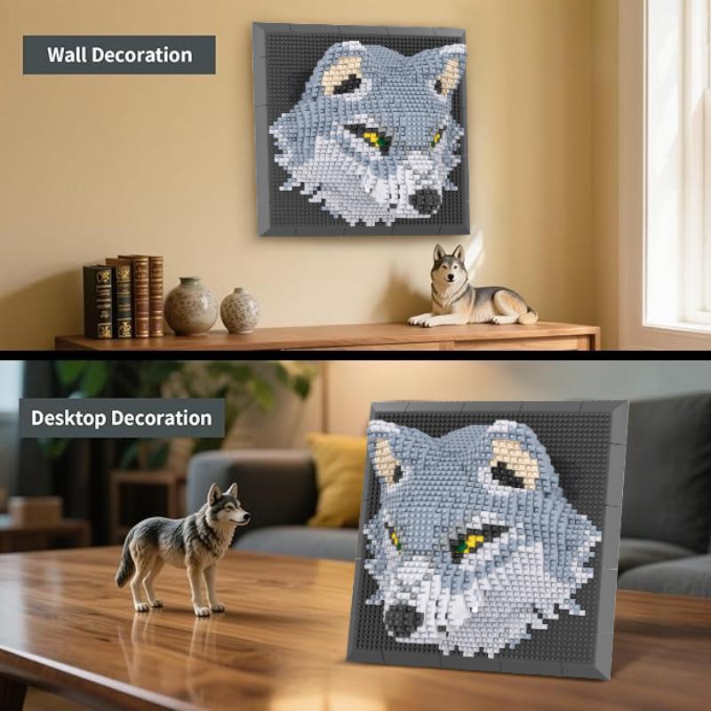 3D Animal Wolf Building Blocks Mural Wall Stercopic Painting Model Assemble Bricks Home Decor Toys Gift For Adult