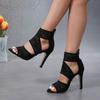 Fashion 2024 New Summer Fashion Round Head Open Toe Sexy Lace Breathable Panel Zipper Casual Slim Heels Women's Large Heel Sandals 35-43