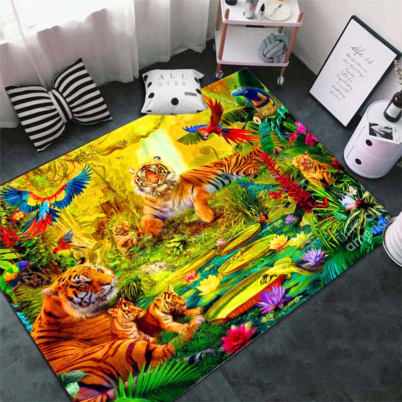 Fashion Tiger Pattern 3D Animal Area Rug, Soft Absorbent Non-Slip Floor Mat for Living Room & Bathroom, Large Modern Carpet