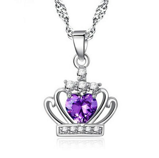 Queen's Arrival Crown Pendant Crystal Necklace - Silver Korean Fashion Jewelry
