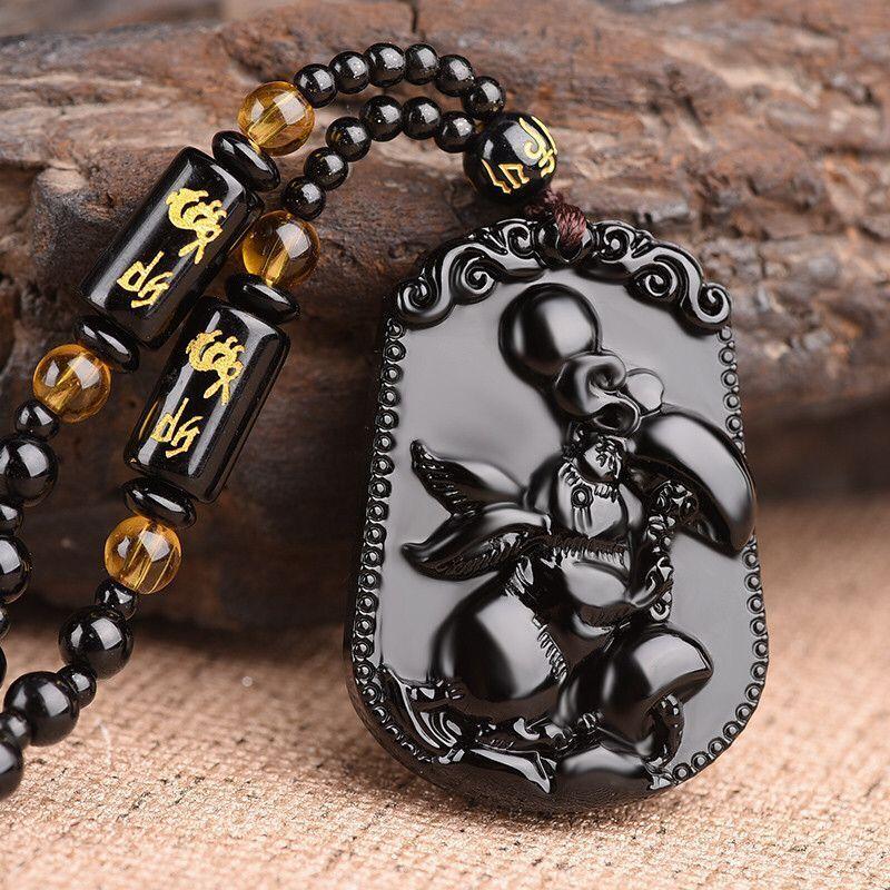 Fashion Chinese Style Zodiac Obsidian Carving Animal Horse Pendant Charm Men and Women Couple Amulet Necklace