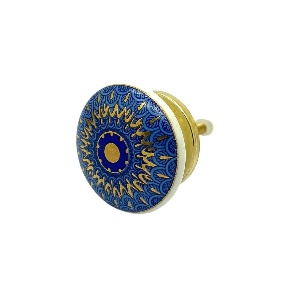 Ceramic Knobs Drawer Pulls for Cabinets and Cupboards (38mm, Gold Multicolour) - Pack of 4 Knobs (Blue Mandala)