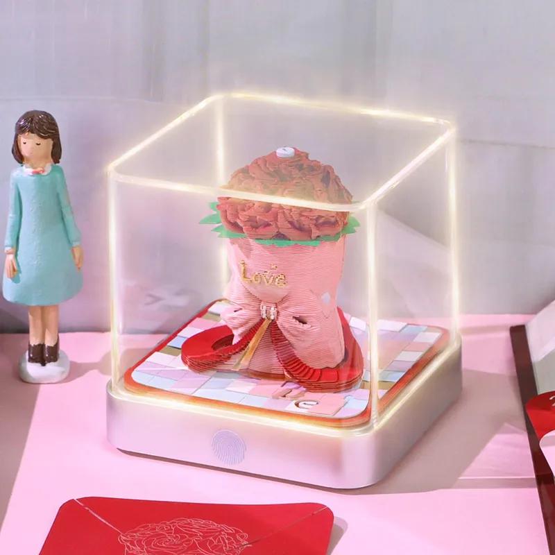 Paper Carving Art Notepad 3D 2026 Calendar Desktop Ornament Bouquet Memo Pad Hand Tear With Display Case For New Year Gift