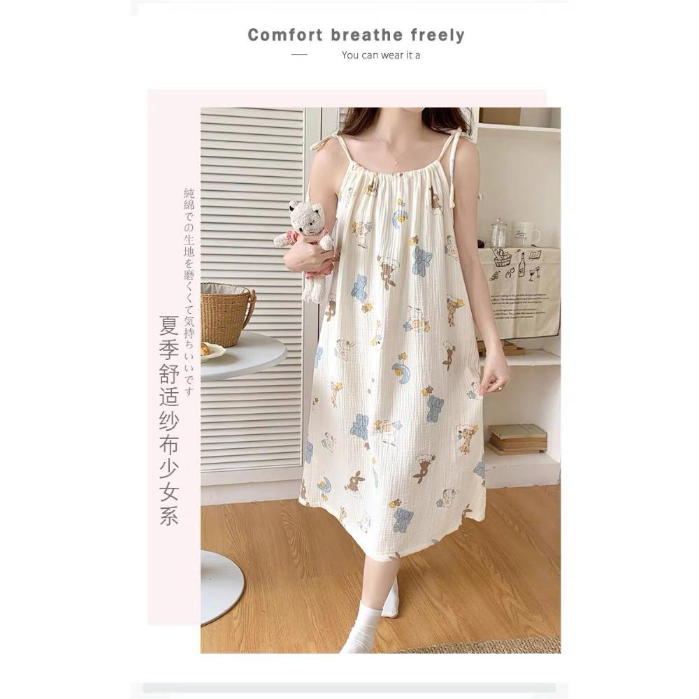 Sweet Cartoon Princess Style Nightgown for Women In Summer New Sexy Suspender Bubble Wrinkle Cloth Home Clothes