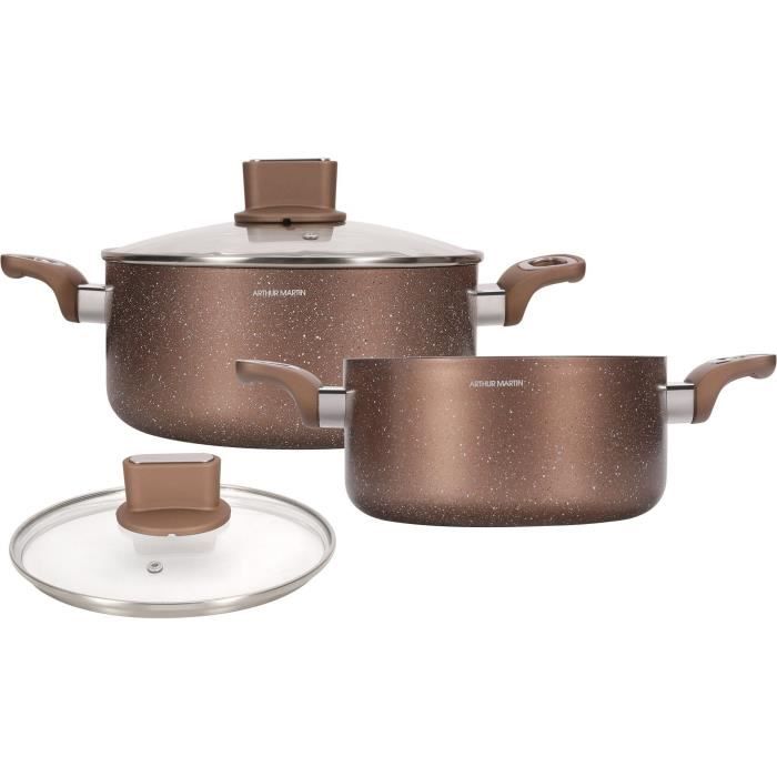 Set of Pots - ARTHUR MARTIN - AM9820 - 20-24 Cm with Glass Lid - Aluminum - All Heat Sources Including Induction