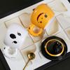 Ghost Pattern Ceramic Cup with Elf Hat Lid Halloween Theme Handmade Artwork Mug Daily Use Halloween Drinkware