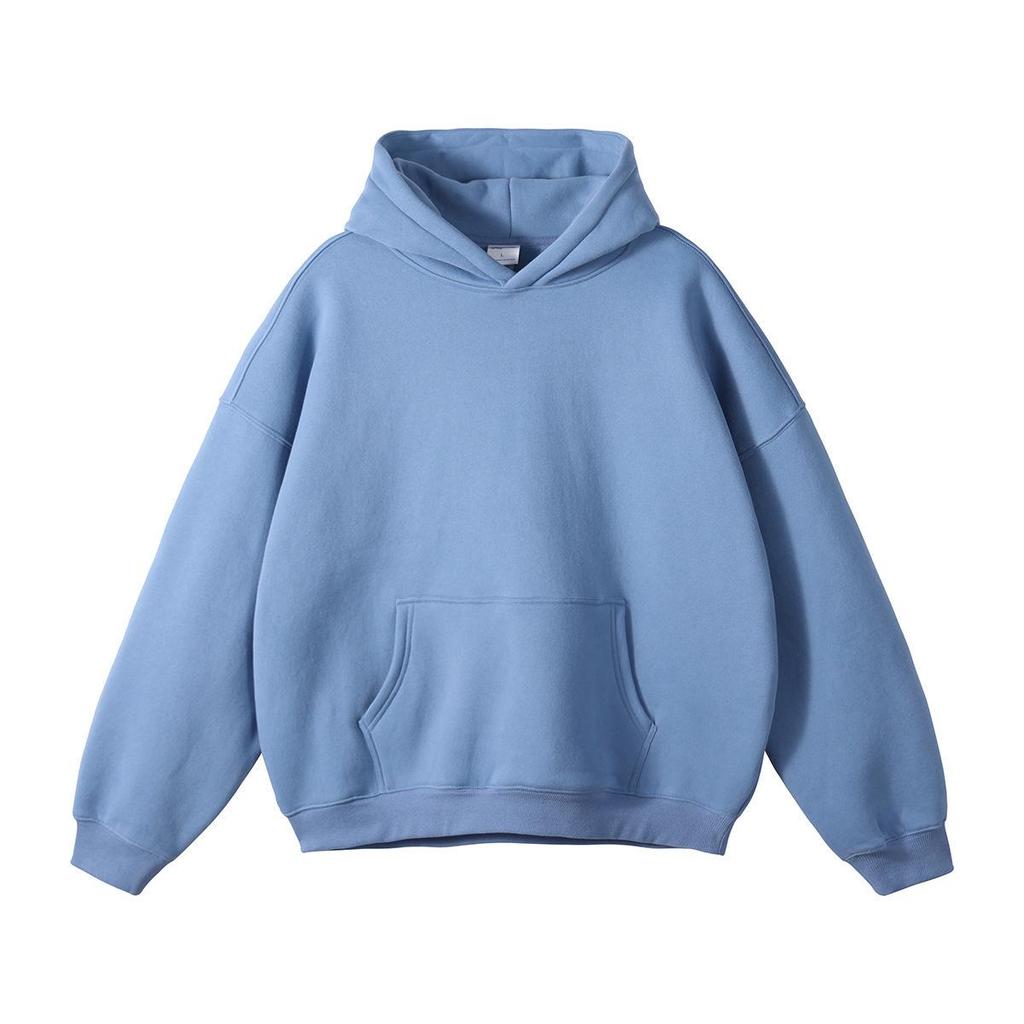Autumn/Winter Unisex Loose Fleece-Lined Hooded Sweatshirt Jacket with Drop Shoulders - Solid Color Trendy Style in Stock