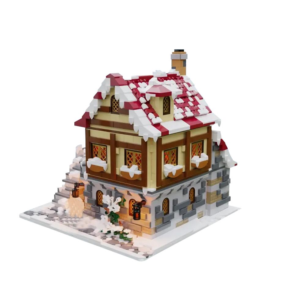 MOC The Tavern Under the Snow Building Blocks Model Medieval Winter Tavern Architecture Bricks Assembly Toys Kids Birthday Gifts