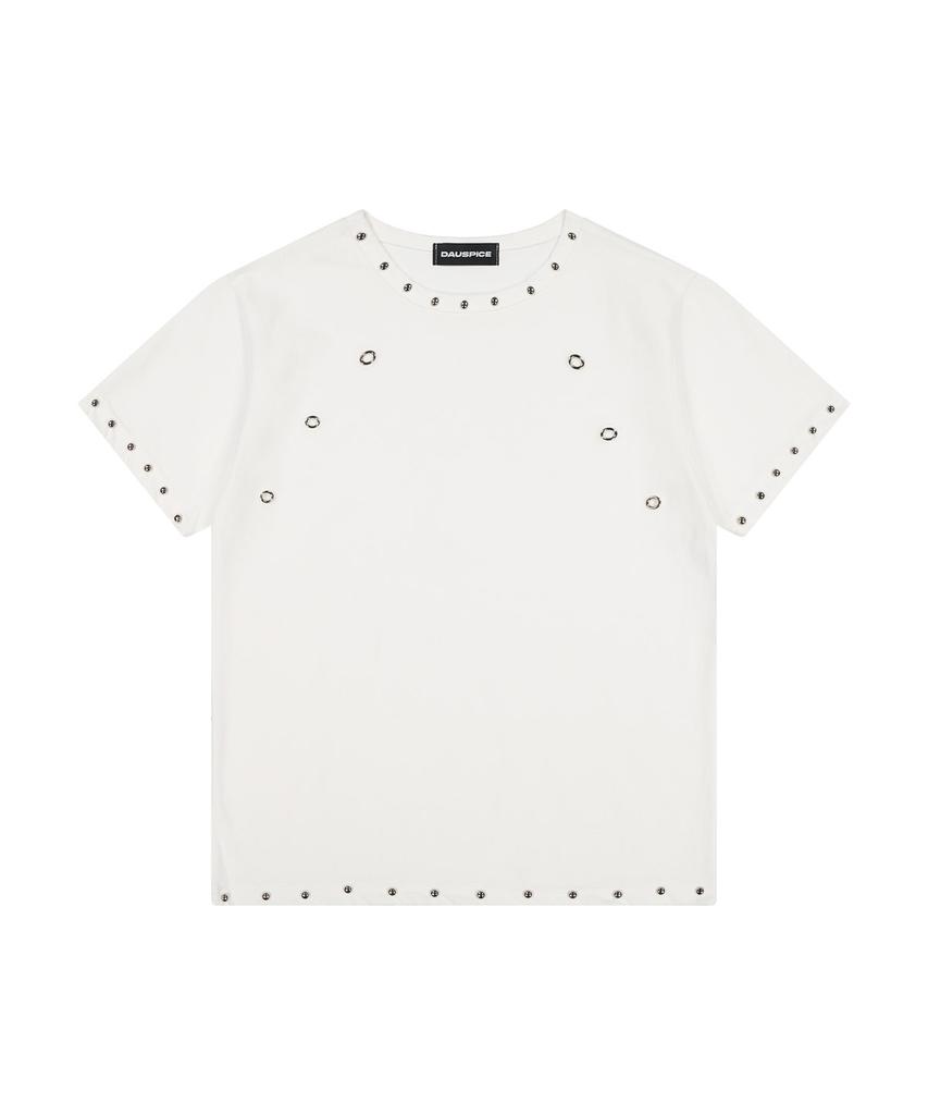DAUSPICE (Duc) Eyelet Stud Semi-Crop T-Shirt White