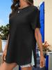 Women's Plain Crew Neck Short Sleeve Tee Loose Fit Side Split Summer Top