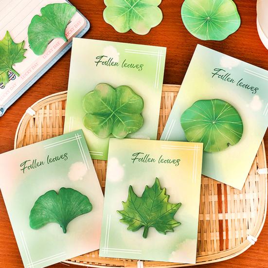 4PCS Memo Notes with Leaf Shape Smooth Writing Memo Sticker Strong Adhesive Reusable Practical Reminder Notes for Home Office