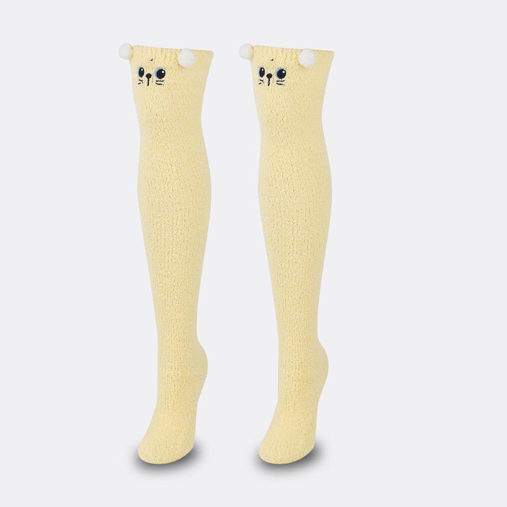 Ladies' Plush And Thick Coral Fleece Socks, Plush And Cute Warm Long Tube Socks, High Tube Knee High Socks, Cartoon Home Decor