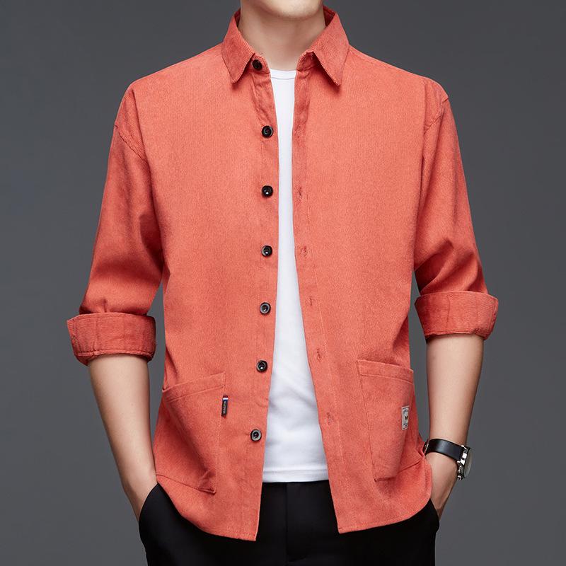Men's Corduroy Long-Sleeve Shirt - Autumn/Winter Business Casual Loose Fit for Middle-Aged Dads