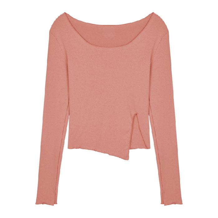 Solid Color T-shirt for Women with Short Irregular Slim Fit Long Sleeves Inner Bottoming Shirt Autumn Slim Body