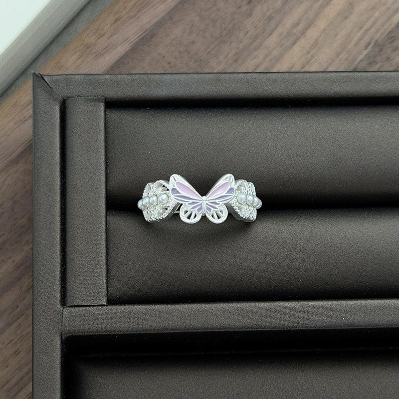 Light Luxury Niche High-End Butterfly Love Zir*****Pen Ring Temperament Full Of Diamonds Personality Super Fairy Stacked Ring Woman
