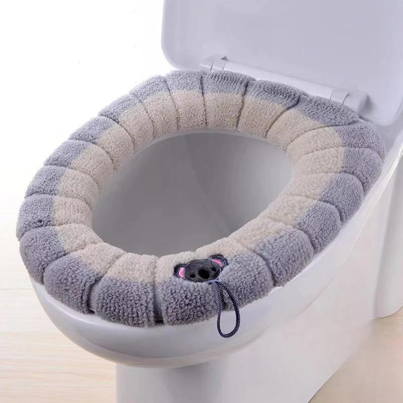 Winter Universal Toilet Seat Cover Winter Warm Soft WC Mat Bathroom Washable Removable Cushions with Flip Lid Handle Household