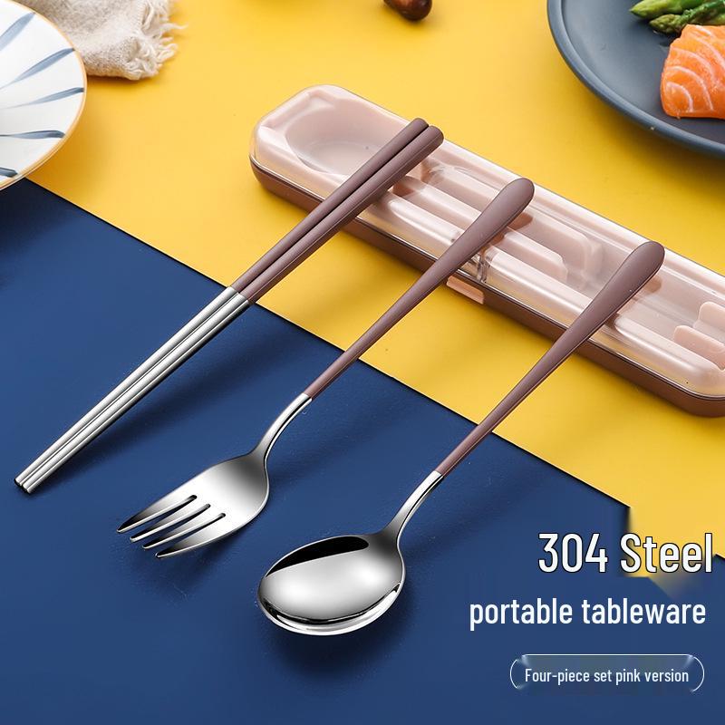 In-Stock Stainless Steel Portable Cutlery Set: Travel Flip-Top Case with Fork, Spoon, and Chopsticks