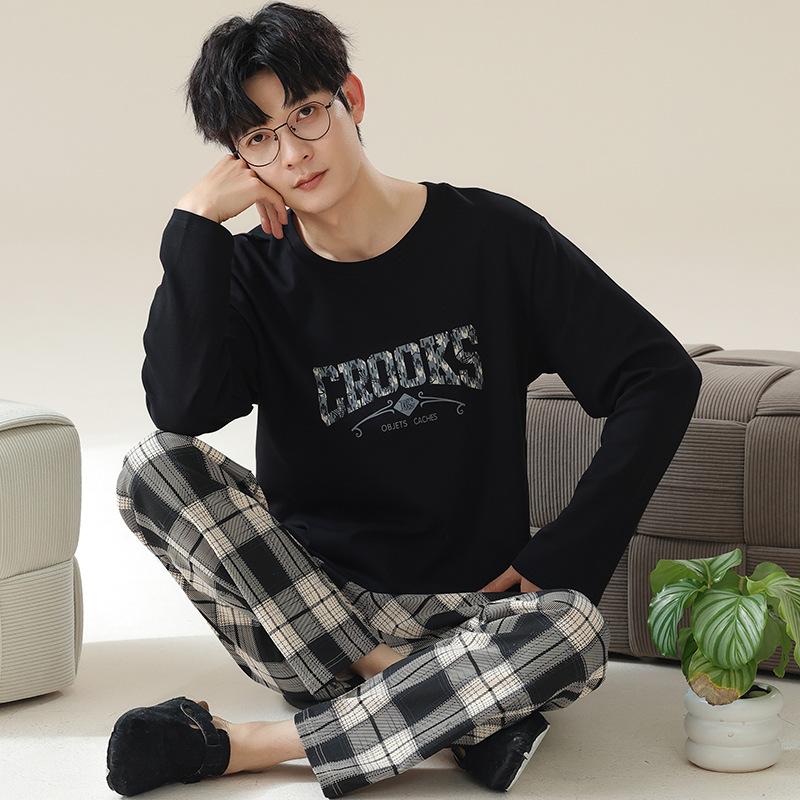 Striped Cotton Men's Long Pajamas Set Spring and Autumn Home Clothes Sleeping Top & Trouser Nightwear Young Boy Pyjamas Hombre