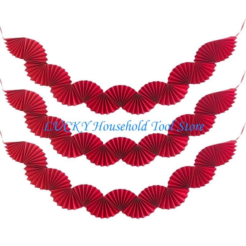 J0MC 3pcs Birthday Parties Pull Flag Eye Catching Paper Fan Banners Accessories