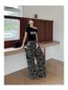 INSS 2026 Spring Women's Slimming Straight Leg Retro Camouflage Water Ripple Jeans
