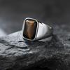 Retro Fashion Personality Luxurious Natural Tiger Eye Stone Ring. Casual Business Style Unisex Ring. 316L Stainless Steel