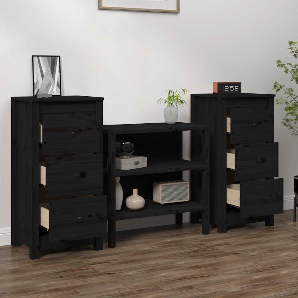 Sideboards 2 pcs Black 40 x 35 x 80 cm Solid Pine Wood