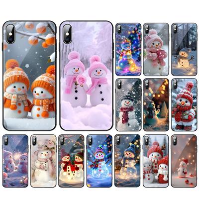 Glass Phone Case For Samsung S25 S24 S23 S22 Ultra S24 Plus A55 A16 A54 A15 A56 A36 S25 FE Snowman Christmas