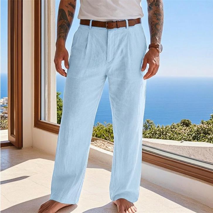 Summer Linen Casual Pants Simple Seaside Resort Style Breathable Straight Cut and Superior Quality