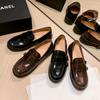 Retro polished brown round head small leather shoes British style one pedal thick heel loafers 2025 new women's single shoes autumn