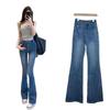 Women's High Waist Light Wash Blue Slim Fit Flared Jeans - Spring/Summer 2025 Retro Style