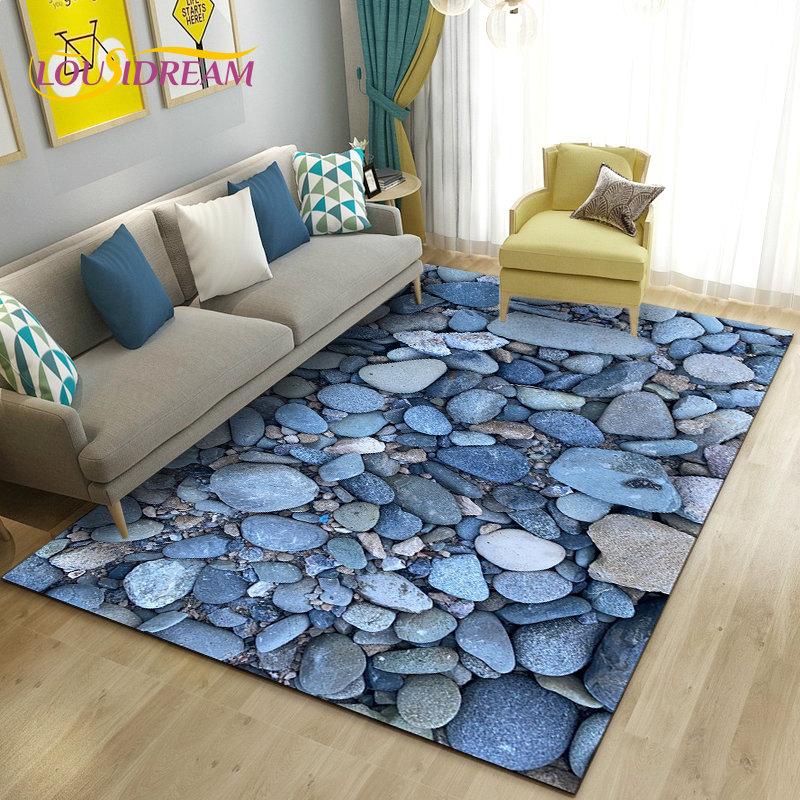 3D Colorful Cobblestone Stone Area Rug,Carpet Rug for Living Room Bedroom Sofa Doormat Kitchen Decoration,Kid Non-slip Floor Mat