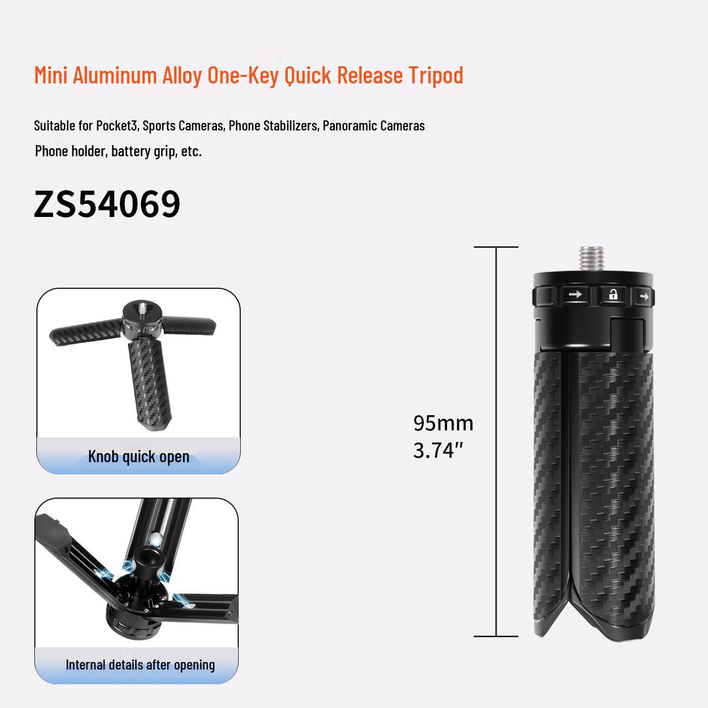 

Portable Mini Metal Tripod & Selfie Stick: One-Key Open/Close for Phone, Camera, Streaming & Photography