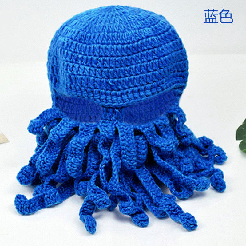 New Cartoon Cute Funny Wool Knitted Octopus Hat Hand Crocheted Warm Wool Headgear.