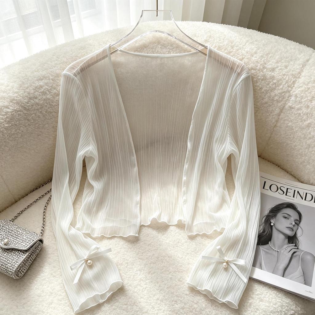 2026 Summer Sheer Ice Silk Bow Cardigan with Sun Protection