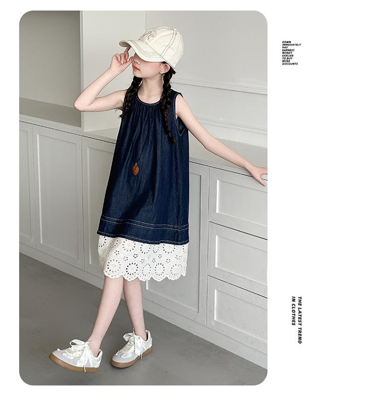 Girls' summer sleeveless denim dress 2026 new item girls' tank top dress children's vacation style princess dress