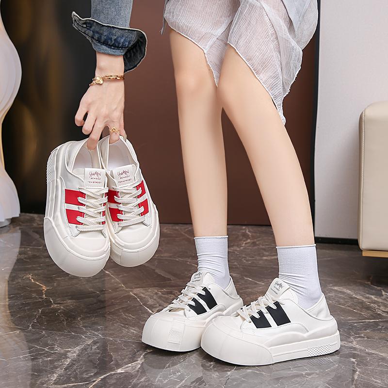 New 5cm Synthetic Women's Stable High Platform Thick Sole Sneakers Fashionable Spring and Autumn Vulcanized Lace Up Shoes