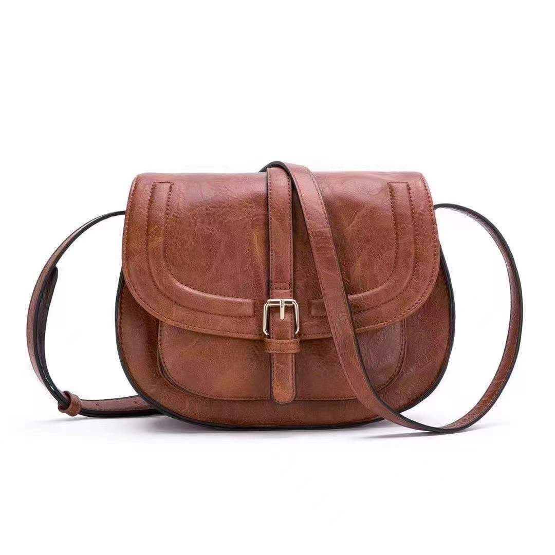 Women s Retro Saddle Bag Women s Shoulder Crossbody Bag European and American Versatile Half Round Bag коричневый