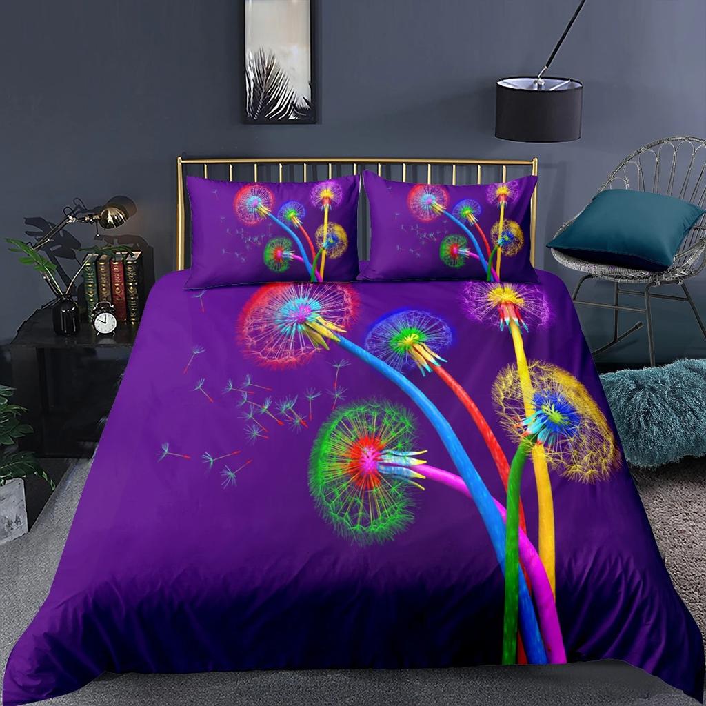 Black Dandelion Bedding Set And Pillowcase Single Twin Queen King Size Super Soft Autumn Home Textile Luxury Duvet Cover