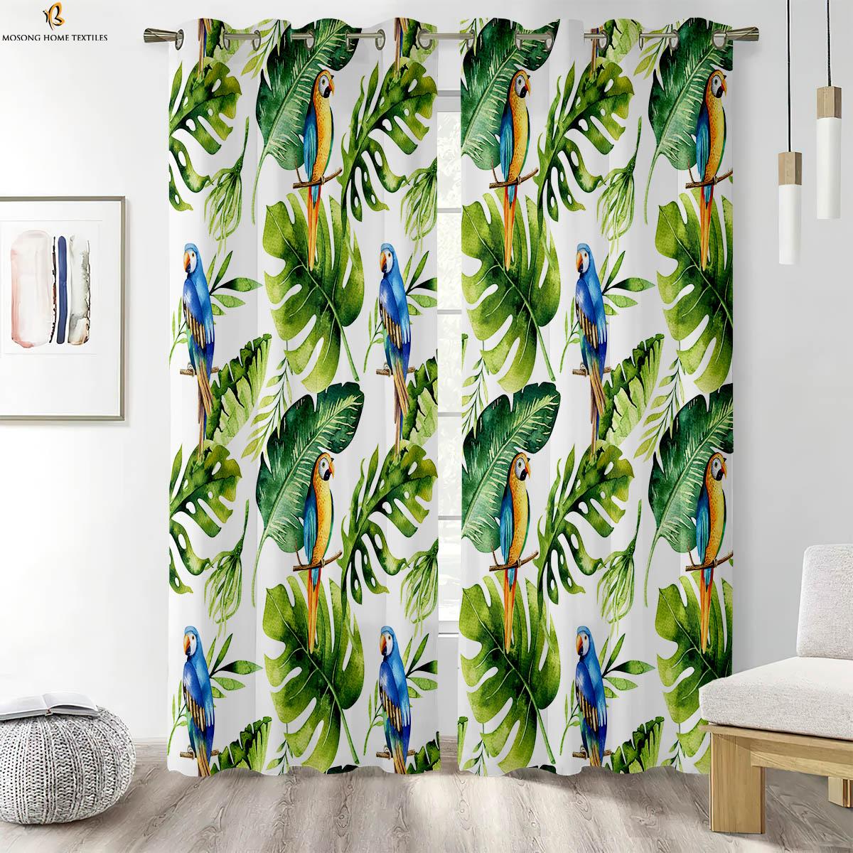 

Тропические листья растительности 3D-печатные шторы пасторальные маленькие свежие шторы для спальни гостиной кабинета декоративные шторы 2 шт. W50xH130(CM)x2PCS&Rod pocket