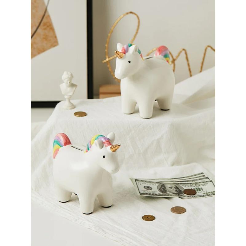 Ins Populární Nordic Desktop Organizer Kreslené zvířátko Jednorožec Kasička na mince Držák na mince Roztomilé keramické prasátko pro děti