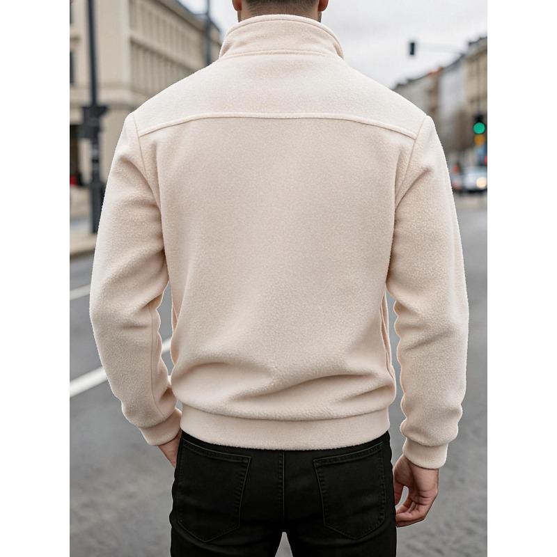 Men's Double-Sided Fleece Half-Zip Turn-Down Collar Casual Sweatshirt Jacket.