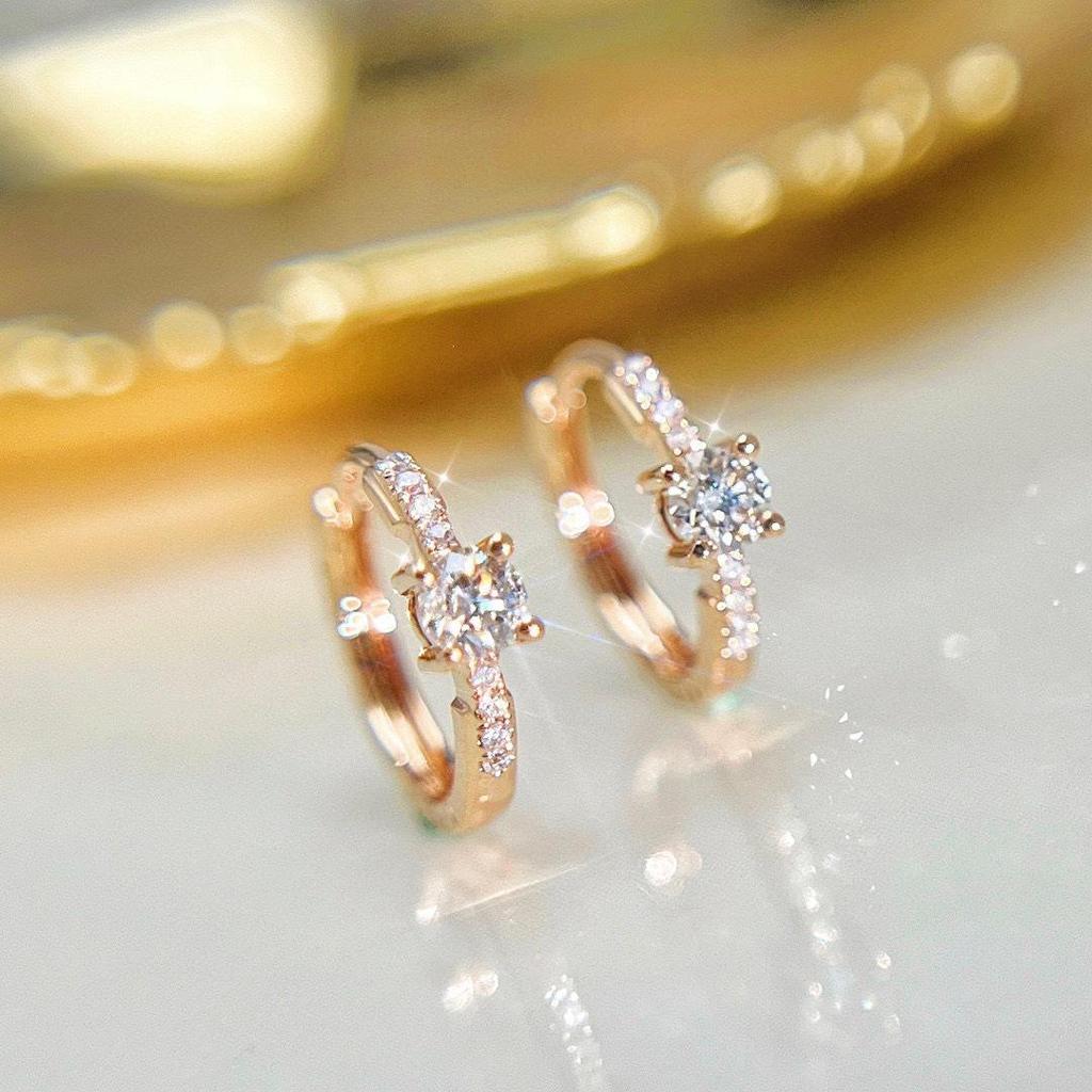18K Gold-Plated Silver Zircon Geometric Hoop Earrings for Women