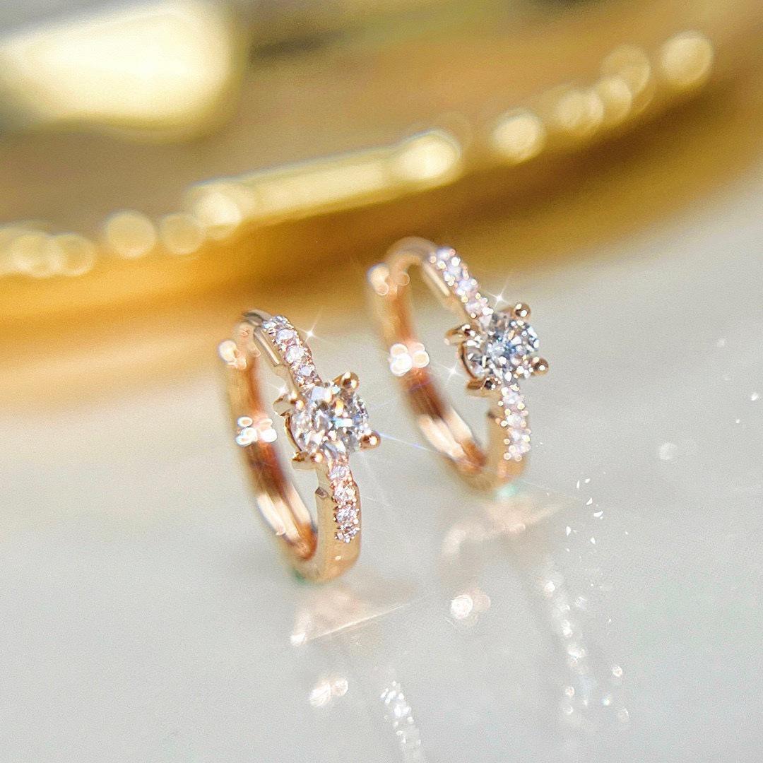 18K Gold-Plated Silver Zircon Geometric Hoop Earrings for Women 18K Gold Pair