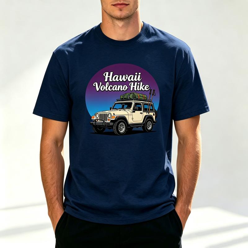 Hawaii Volcano Hike T Shirt Off Road Adventure Graphic Tee Retro Sunset Mountain Outdoor Cotton Short Sleeve for Unisex
