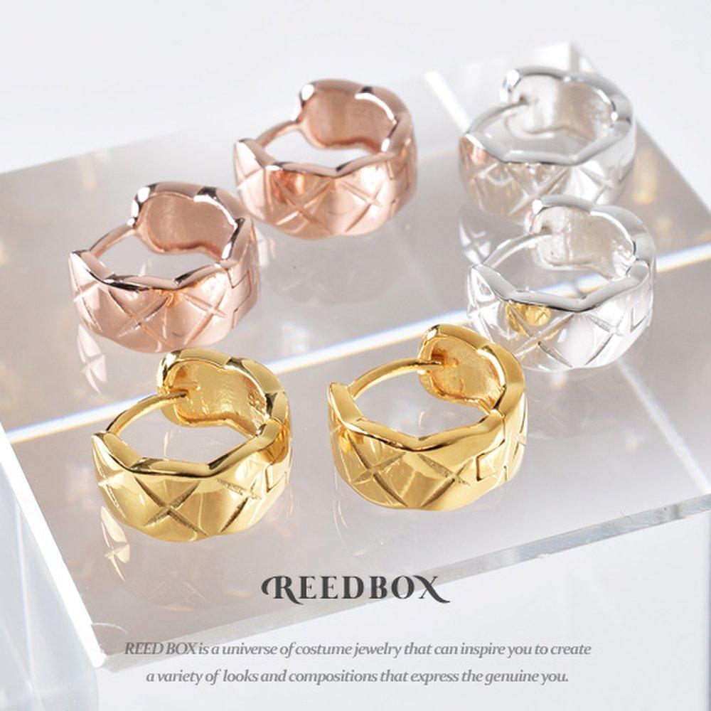 Silver 18K Bold Volume Cushion Quilted Waffle One-Touch Ring Earrings