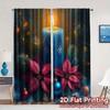 2pcs,Curtains Blue Candle Poinsettia Christmas Ornaments (2) Chic Window Curtain Durable Polyester Curtains All Seasons Suitable