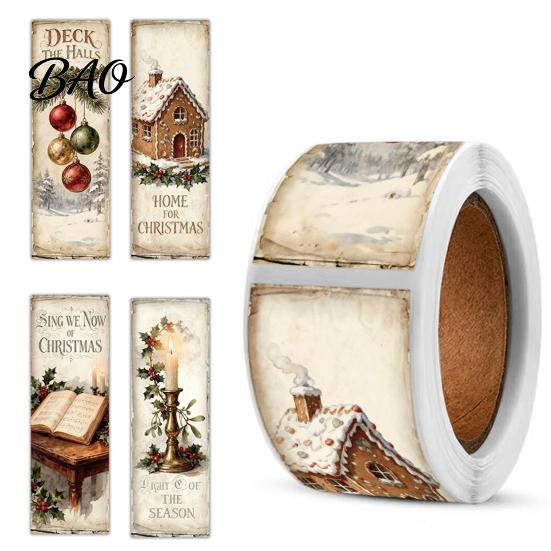 Retro Illustrated Gift Tape Christmas Coated Paper Sealing Sticker, Hand-drawn Santa Claus Snowman Elk Envelope Stickers Design, Decorative