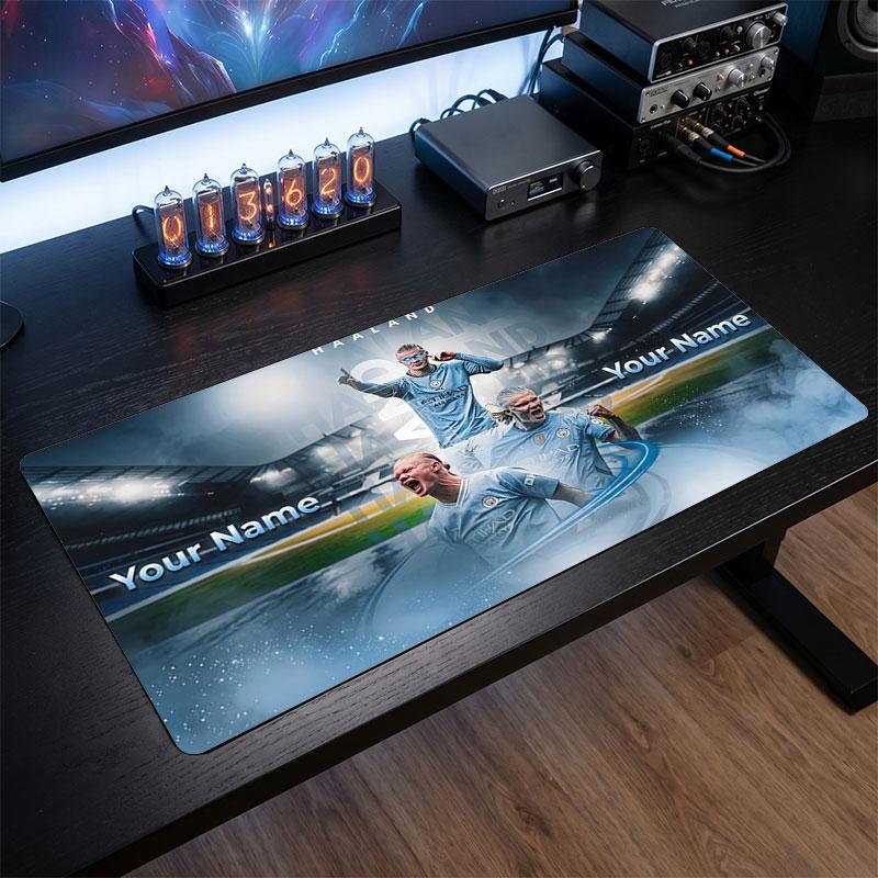 Erling Haaland Custom Large Mouse Pad, Personalized Name Text Print, Football Logo Non‑Slip Desk Mat Gaming Gift