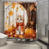 Autumn Cat Shower Curtain - Maple Tree & Pumpkin, Forest Landscape, Polyester, 12 Hooks, Bathroom Decor